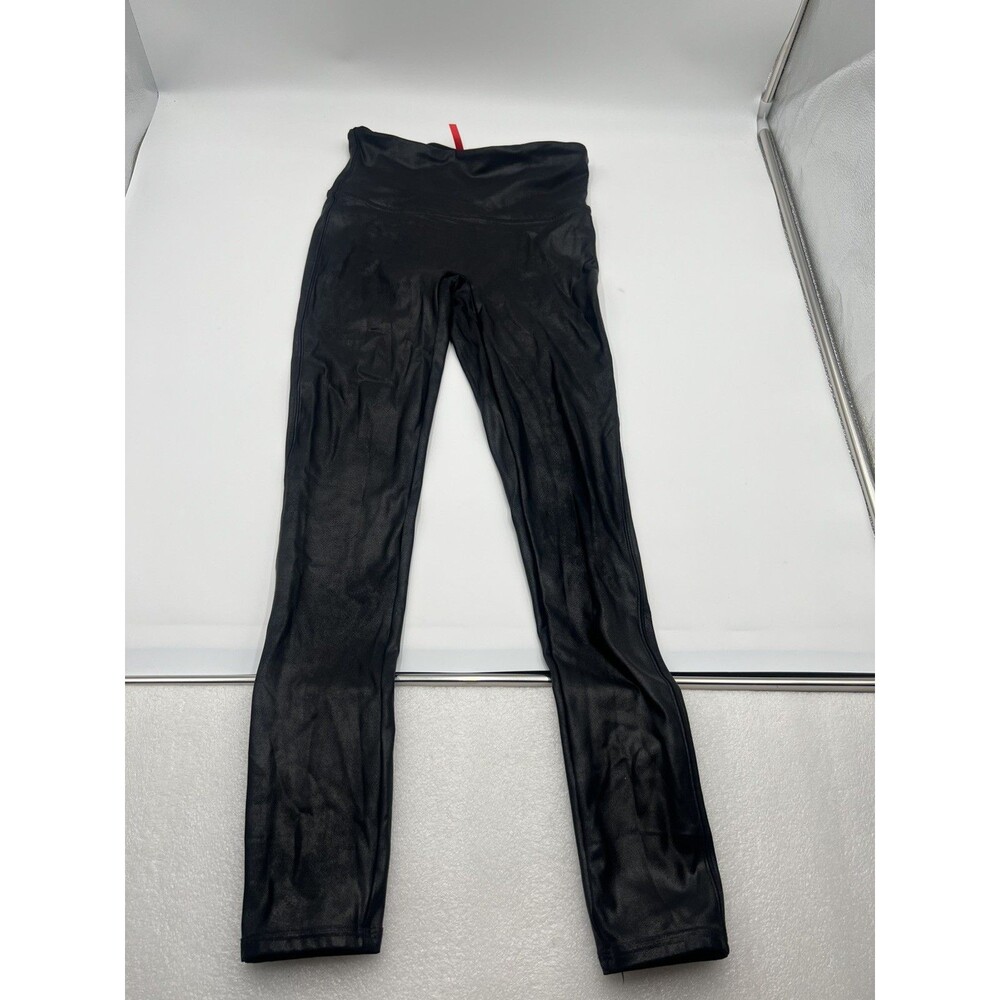 Spanx Womens Medium Faux Leather Leggings Black High Waist Shaping Compression